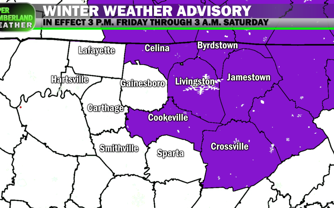 Winter Weather Advisory in effect for eastern areas of the Upper Cumberland through 3 a.m. Saturday